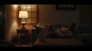 夜の照明がやわらかく灯る部屋で静かにくつろぐ時間