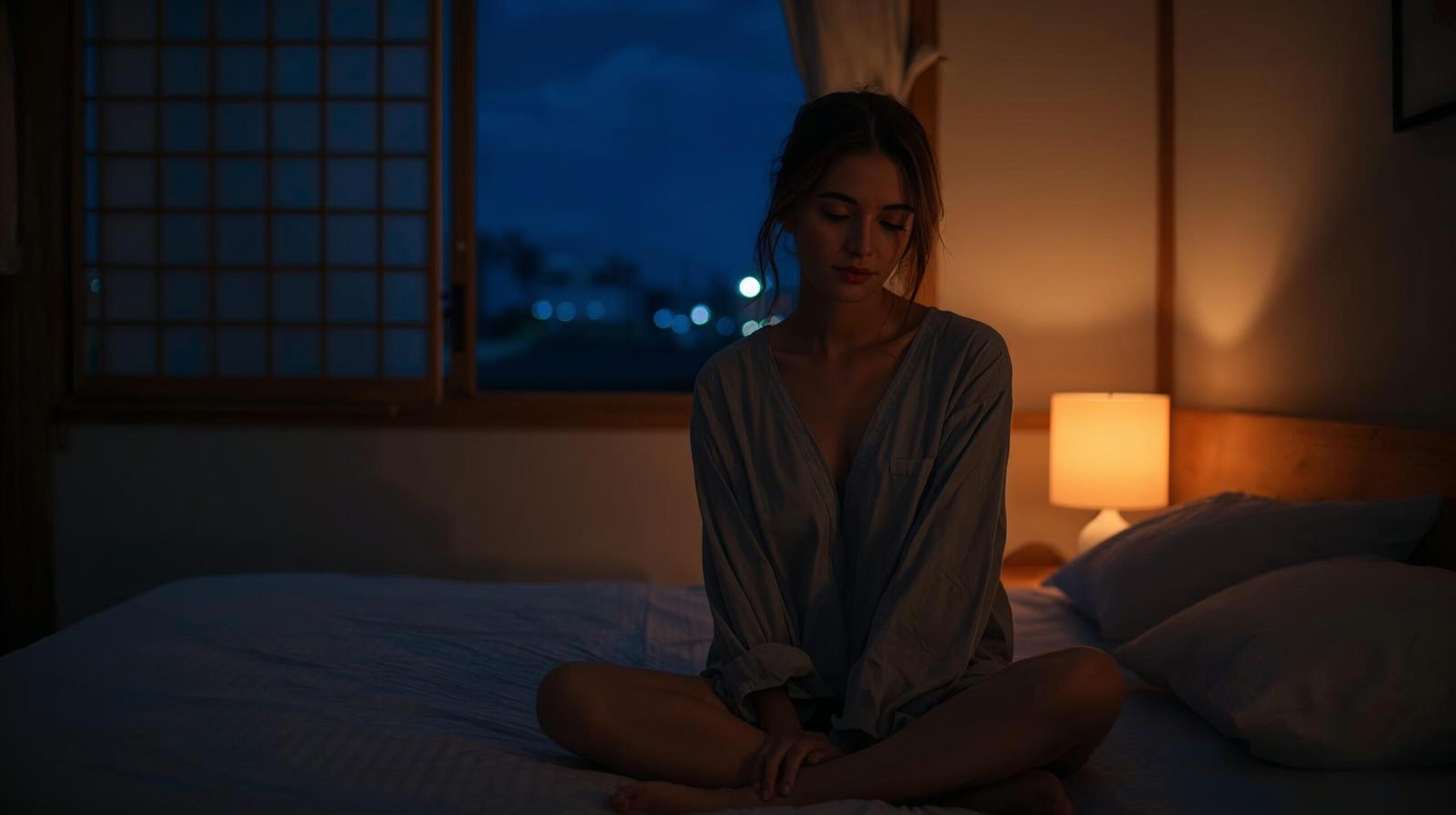 深い夜の灯りのそばで、眠りの前に感覚を静める時間