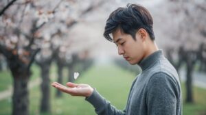 春になると落ち着かない 理由。春の光の中で桜の花弁が静かに落ちた、気持ちがほどけていく室内の風景