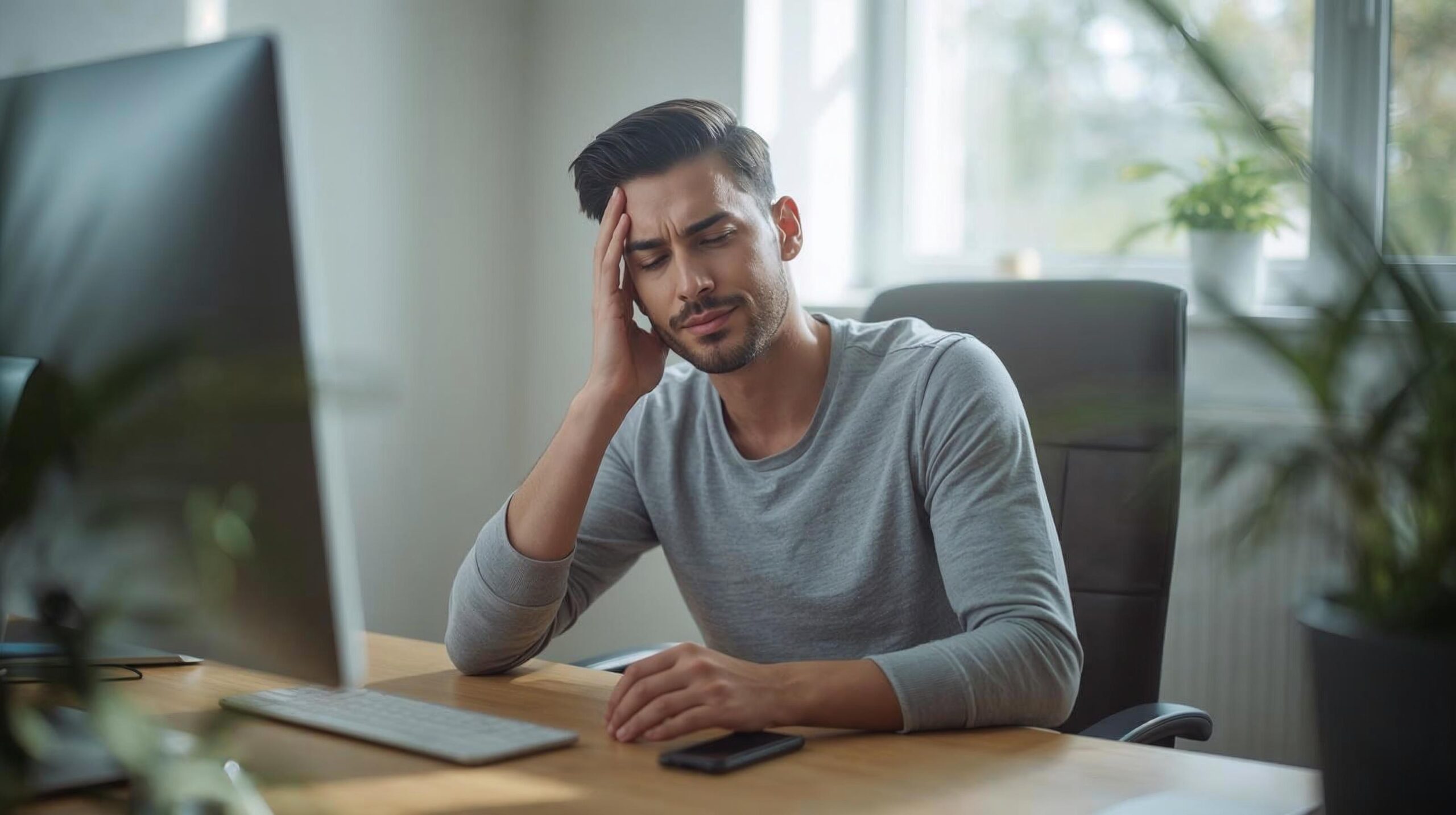 仕事中に自律神経が乱れている男性のイメージ