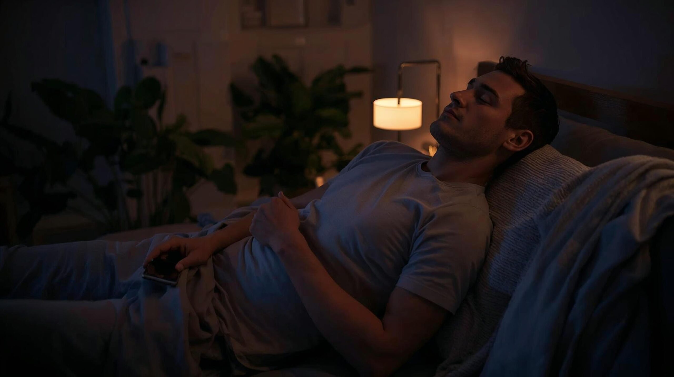 眠る前に自律神経を整える男性のイメージ